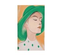 Bandiere astratte per la casa da cortile con cappello grande da donna, verde smeraldo, striscione di auguri con occhielli per interni ed esterni, decorazioni per la casa