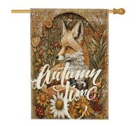 Bandiere autunnali 3D della casa della volpe del bosco 70 x 101 cm su entrambi i lati per esterno, in rilievo autunno animale standard verticale tela bandiera casa, fiori di campo cortile stampa