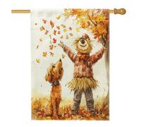 Bandiere autunnali Airedale Terrier per la casa del cane, 71 x 101 cm, double face, per esterni, con foglie di spaventapasseri autunnali, bandiere per la casa in iuta standard, bandiere per il cortile