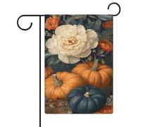 Bandiere autunnali arancioni e blu navy con zucche da giardino per vacanze stagionali su entrambi i lati, 30,5 x 45,7 cm