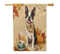Bandiere autunnali Bostonterrier per la casa del cane, 71 x 101 cm, double-face, per esterni, con zucca, caffè, ghianda, lino, verticale, per casa, cuccioli, animali domestici, cortile, cortile
