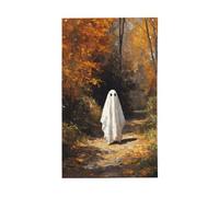 Bandiere autunnali con fantasmi che camminano nella foresta, per la casa, 0,9 x 1,5 m, striscione di auguri con occhielli per interni ed esterni, decorazioni per la casa