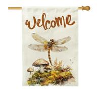 Bandiere autunnali con libellule e funghi, 71 x 101 cm, per esterni, bandiere verticali per la casa in lino vintage autunnali, divertenti decorazioni per esterni con piante retrò per cortile e cortile