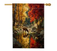 Bandiere autunnali con paesaggi boschivi e alci, 71 x 101 cm, double face, per esterni, foresta autunnale, acero, tela verticale, bandiera per la casa, fiume con animali selvatici, bandiera con stampa