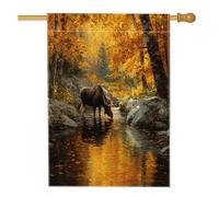 Bandiere autunnali con paesaggio boschivo con alci, 71 x 101 cm, double face, per esterni, foresta autunnale, acero, lino, verticale, tela, bandiera per la casa, fiume con animali selvatici, bandiera