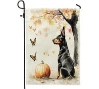 Bandiere autunnali da giardino con cane doberman, 30,5 x 45,7 cm, double face, per decorazione esterna, bandiera autunnale in tela per animali domestici, piccola bandiera per cortile e prato