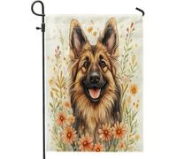 Bandiere autunnali da giardino con cane pastore tedesco, 30,5 x 45,7 cm, double face, decorazione per esterni, bandiera floreale autunnale per animali domestici, bandiera per casa, cucciolo all'aperto