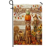 Bandiere autunnali da giardino con gatti abissini, 30,5 x 45,7 cm, per esterni, rustiche autunnali, bandiere verticali standard in lino, stampa spaventapasseri, cortile, cortile, prato, decorazione