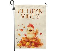 Bandiere autunnali da giardino con pollo, 30,5 x 45,7 cm, double face, per decorazione esterna, divertente autunnale con foglia d'acero, bandiera per casa da cortile, simpatica, divertente, strana