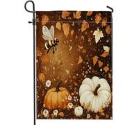 Bandiere autunnali da giardino con zucca e ape, 30,5 x 45,7 cm, double face, per decorazione esterna, bandiera vintage autunnale in tela con insetti e foglie, piccola bandiera da giardino per esterni