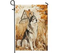 Bandiere autunnali da giardino per cani Alaskan Malamute, 30,5 x 45,7 cm, per esterni, per fattoria, cuccioli, bandiere verticali standard in lino per casa, campagna, grano per animali domestici
