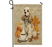 Bandiere autunnali da giardino per cani Cocker Spaniel, 30,5 x 45,7 cm, double-face, per esterni, con zucca autunnale, caffè, ghianda, bandierine standard in tela per casa, cuccioli, animali domestici