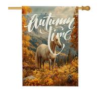Bandiere autunnali della casa del cavallo di montagna del bosco 71 x 101 cm su entrambi i lati per esterno, autunno foresta animali selvatici tela verticale bandiera per la casa, paesaggio scenico