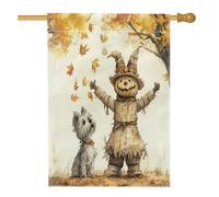 Bandiere autunnali per cani Cairn Terrier, 71 x 101 cm, double-face, per esterni, con foglie di spaventapasseri autunnali, bandiere per la casa in iuta, bandiere per il cortile dei cuccioli