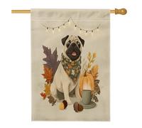 Bandiere autunnali per cani con carlino, 71 x 101 cm, double-face, per esterni, con zucca, caffè, ghianda, lino, verticale, per casa, cuccioli, animali domestici, cortile, cortile