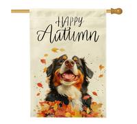 Bandiere autunnali per cani di montagna del Bernese, 71 x 101 cm, double-face, per esterni, divertente bandiera autunnale con foglie d'acero, cuccioli, tela verticale, bandiera per la casa, strana