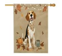 Bandiere autunnali per cani Foxhound, 71 x 101 cm, double face, per esterni, autunnale, zucca, caffè, ghianda, lino verticale, bandiera per la casa, cucciolo di animale domestico sul cortile