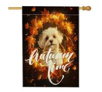 Bandiere autunnali per cani maltesi, 71 x 101 cm, per esterni, ghirlanda autunnale con foglie d'acero, bandiere verticali standard per la casa, divertenti cuccioli di animali domestici, decorazione