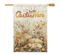 Bandiere autunnali per casa con alce e paesaggi boschivi, 71 x 101 cm, double face, per esterni, stampa artistica su tela verticale in tela per la casa, divertente bandiera per la casa, per cortile