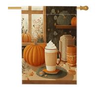 Bandiere autunnali per casa con zucca, 71 x 101 cm, double-face, per esterni, divertimento autunnale, cibo, caffè, lino, bandiera per la casa, bandiera per la casa, raccolta di campagna, cortile