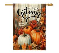 Bandiere autunnali per casa con zucca, 71 x 101 cm, double-face, per esterni, rustico, in legno, tela verticale, bandiera per la casa, con foglie d'acero, raccolta di fiori e foglie d'acero, per