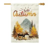 Bandiere autunnali per la casa con alci, 71 x 101 cm, double face, per esterni, autunno, montagna, foresta, standard, verticale, bandiere, tela, paesaggio, natura, cervo, paesaggio, cortile, cortile
