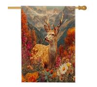 Bandiere autunnali per la casa dei cervi delle montagne del bosco, 71 x 101 cm, double face, per esterni, autunno, foresta, animali selvatici, tela verticale, bandiera per la casa, paesaggio scenico