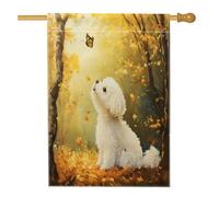 Bandiere autunnali per la casa del cane Bichon Frise, 71,1 x 101,6 cm, double face, divertenti bandiere autunnali per la casa, bandiere verticali per la casa, bandiere in iuta per animali domestici
