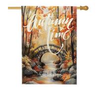 Bandiere autunnali per la casa della natura della foresta, 71 x 101 cm, per esterni, paesaggio con ponte sul fiume panoramico standard verticale, bandiere per la casa, paesaggio, cortile, cortile