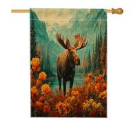 Bandiere autunnali per la casa delle alci, 71 x 101 cm, double-face, per esterni, foresta, animali selvatici, tela verticale, bandiera per la casa, paesaggio scenico anteriore cortile cortile stampa