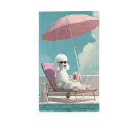 Bandiere bianche con barboncino che beve sul lettino prendisole, bandierine per la casa, 0,9 x 1,5 m, con occhielli, decorazioni per interni ed esterni, feste per la casa