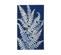 Bandiere bianche con foglie di felce blu scuro per la casa, 0,9 x 1,5 m, striscione di auguri con occhielli per interni ed esterni, decorazioni per la casa per feste