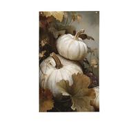 Bandiere bianche con zucche e foglie autunnali per casa da cortile, 0,9 x 1,5 m, con occhielli, decorazioni per interni ed esterni, feste per la casa