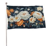Bandiere bianche e arancioni con peonie crisantemi, 9 x 1,5 m, per esterni, decorazione per cortile, portico, prato, fattoria