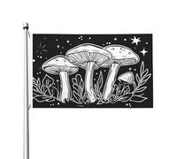 Bandiere bianche e nere con tre funghi per casa da cortile, 0,9 x 1,5 m, con occhielli, decorazioni per interni ed esterni, feste per la casa