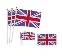 Bandiere britanniche Union Jack, set da 15 pezzi, 14 x 21 cm, con aste bianche da 30 cm, per feste, eventi sportivi, decorazioni da giardino