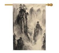 Bandiere cinesi per la casa panoramica delle montagne 71 x 101 cm per esterni, bandiere verticali in lino standard con montagna nebbiosa, decorazione per esterni stampata in stile asiatico