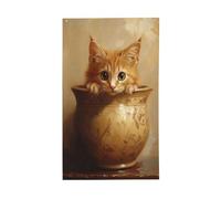 Bandiere classiche in ceramica con gatto che sbircia la casa, 0,9 x 1,5 m, striscione di auguri con occhielli per interni ed esterni, decorazioni per la casa per feste