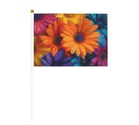 Bandiere colorate a forma di margherite, piccole bandiere tenute in mano, mini bandiere su bastone per feste, attività di squadra, parate, decorazione per le vacanze, confezione da 10