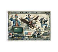 Bandiere con aquila per esterni, festivo scheletro vintage fuochi d'artificio bicentenario rosso bandiere decorative striscione all'aperto resistente allo sbiadimento decorazione per balcone, terrazza