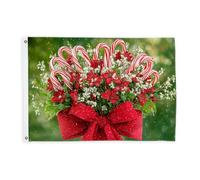 Bandiere con bastoncini di zucchero per esterni, feste natalizie con fiori rossi e foglie verdi, bandiere decorative rosse di Natale, bandiere decorative per esterni, resistente allo sbiadimento