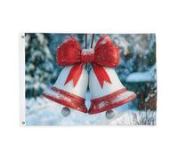 Bandiere con campane per esterni, nastro natalizio natalizio con neve, rosso, bandiere decorative per esterni, con occhiello, decorazione per balcone, terrazza, giardino, ingresso, casa, 0,9 x 1,5 m