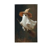 Bandiere con cappello da strega che vola sulla scopa, bandierine per la casa, 0,9 x 1,5 m, con occhielli, decorazioni per interni ed esterni, feste per la casa