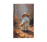 Bandiere con cappello da strega, fantasma, scopa nel bosco, bandierine per casa, 9 x 1,5 m, con occhielli, decorazioni per interni ed esterni, feste per la casa
