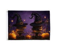 Bandiere con cappello per esterni, Halloween fantasioso libro di zucca Halloween viola banner decorativo per esterni con occhiello decorazione per giardino, ingresso, casa, patio, campeggio, 0,6 x 0,9