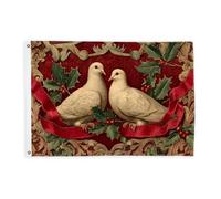 Bandiere con colombe per esterni, vintage, classico, nastro di agrifoglio, rosso, bandiere decorative per esterni, con occhielli, per terrazza, patio, campeggio, portico anteriore, 0,6 x 0,9 m