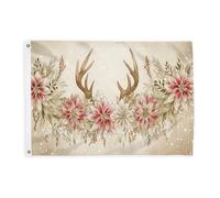 Bandiere con corna per esterni, bandiere invernali rustiche con fiori e foglie invernali rosse decorative per esterni con occhiello decorativo per giardino, ingresso, casa, patio, campeggio, 6 x 90 cm