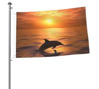 Bandiere con delfino e tramonto per esterni, 6 x 9 m, bandiera stagionale da giardino con occhielli bandiera esterna per decorazioni per la casa sfondo fotografico
