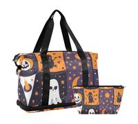 Bandiere con elementi di Halloween Articolo personale Borsa da viaggio Carry On Tote Bag con borsa da toilette per trekking pieghevole, Bandiere con elementi di Halloween, 1 size