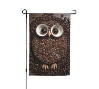 Bandiere con gufo in chicco di caffè per esterni, 30,5 x 45,7 cm, stampa su entrambi i lati, bandiera da giardino per esterni, bandiera per vacanze con occhielli, bandiera per casa da cortile, per